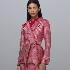 White House Black Market Pink Houndstooth Belted Jacket